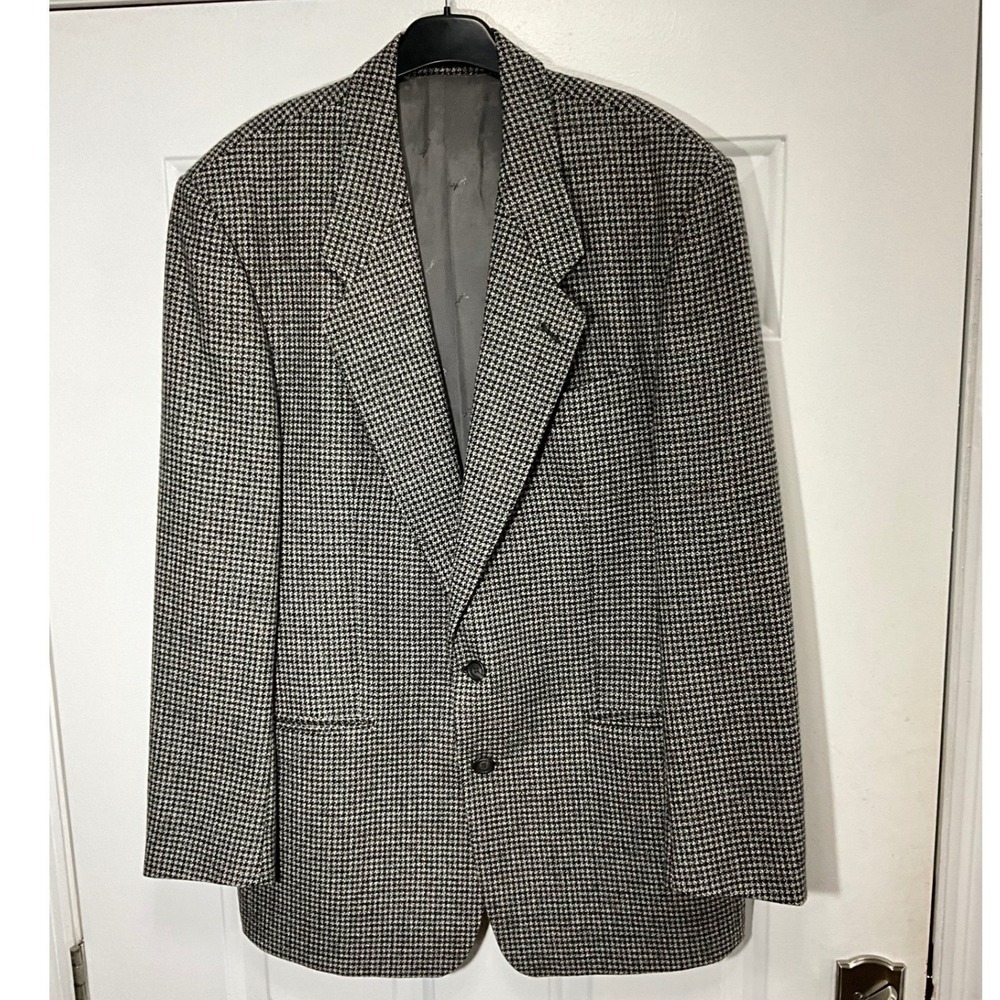 Yves Saint Laurent YSL Mens Houndstooth Sport Coat Blazer Gray Black Canada 46R
